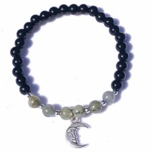 Labradorite and Black Onyx Silver Moon Bracelet